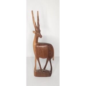 Hand Carved Wood African Antelope Gazelle Wood Base Vintage 14.5" Made in Kenya